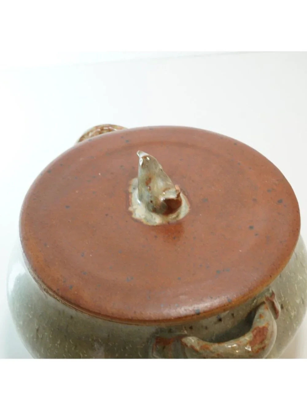 Vintage Brooke Studio Art Pottery Stoneware Lidded Crock Bird Finial Gray